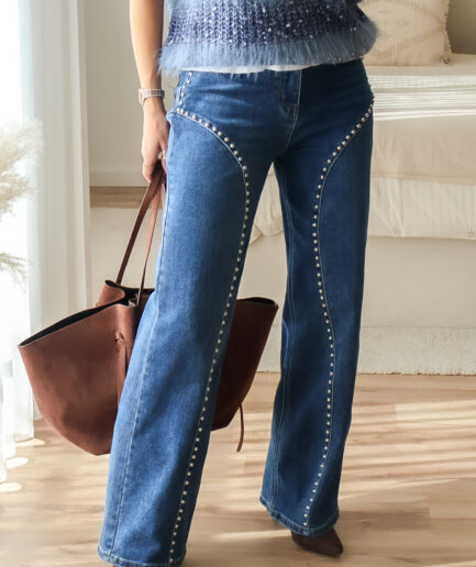 Jeans Wide Leg Tachas