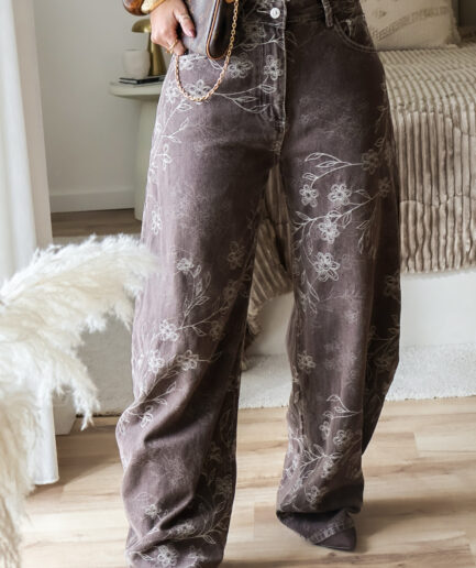 Calças Barrel Bordadas