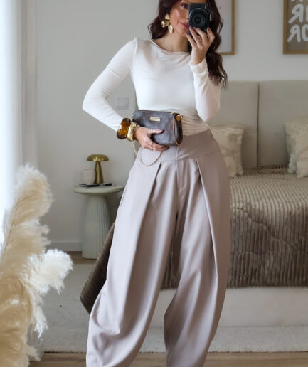 Calças de Alfaiataria Balloon com Pregas