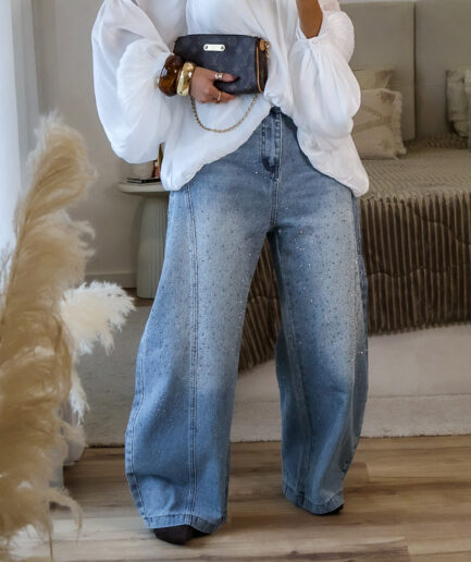 Calças Barrel Strass