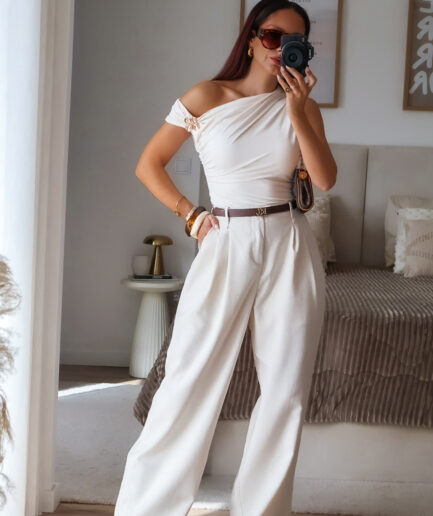 Calças de Alfaiataria Wide Leg Efeito Linho