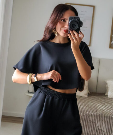 Conjunto de T-shirt Efeito Poncho & Calças