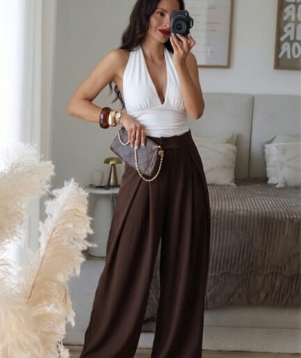 Calças de Alfaiataria Wide Leg com Pinças