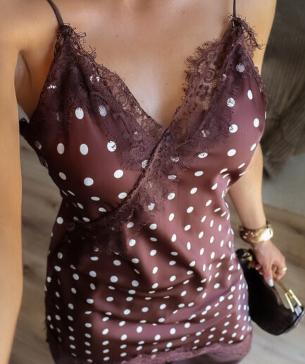 Top Cetim Assimétrico Polka Dot